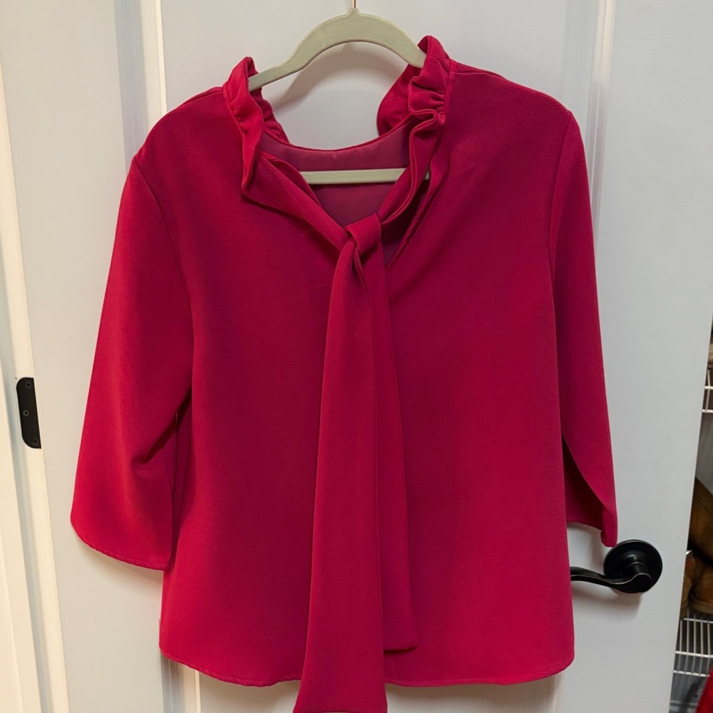 Women’s Ruffle-Neck Blouse - Pink - Picture 3 of 9